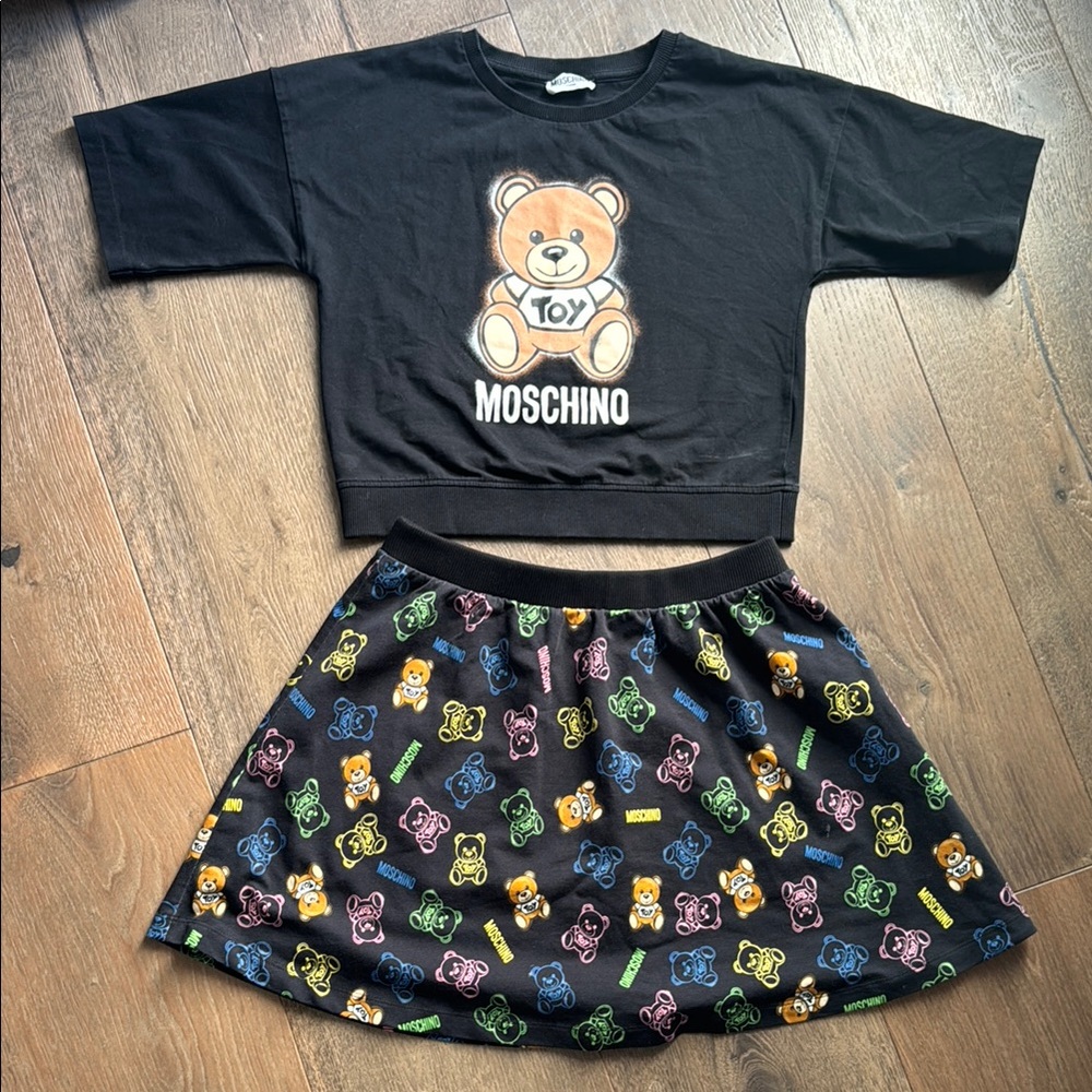 Moschino Teen Black Teddy Bear Top and Skirt Set